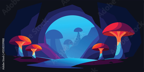 An illustrative vector drawing of people in a nightclub under colorful umbrellas, protected from the cloud and autumn rain