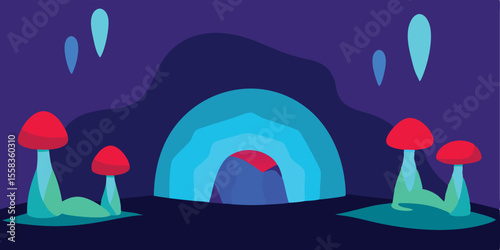 Cartoon vector illustration of a mysterious house in a dark forest at night under a moonlit sky