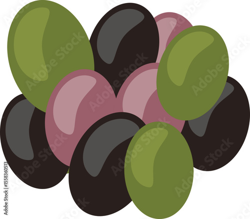 Mélange d'olives noires, vertes et violettes