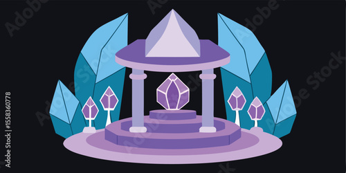 Mystical Crystal Altar with Luminescent Gems and Icy Formations