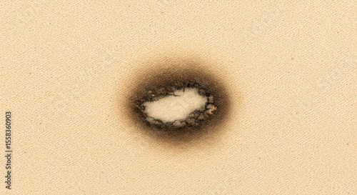 burn mark on canvas creates striking contrast, symbolizing potential hazards and material damage in artistic projects. rugged texture highlights vulnerability and aesthetic complexity