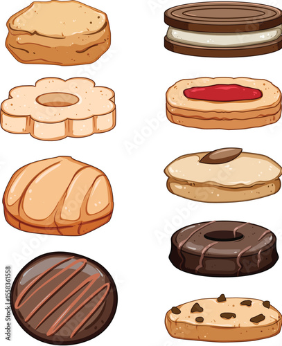 biscuit cookie set cartoon vector illustration