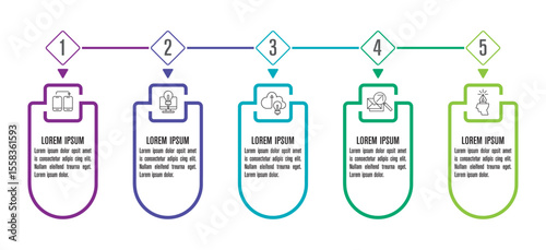  5 Step Infographic Design & Marketing Icons.
