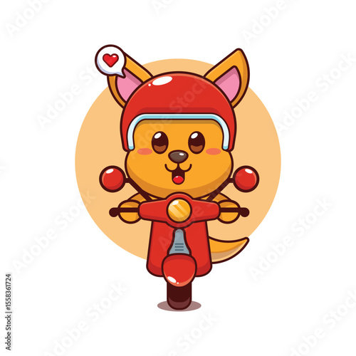 Cute kangaroo mascot cartoon character illustration ride on scooter