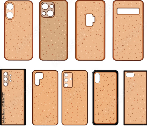 cork phone case set cartoon vector illustration