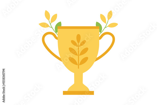 Golden trophy with laurel wreath and wheat stalks celebrating achievement