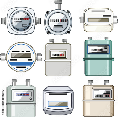 gas meter set cartoon vector illustration