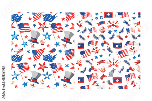 American patriotic symbols and stars pattern on black background
