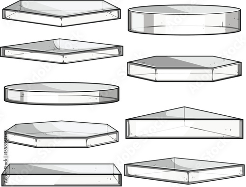 glass platform set cartoon vector illustration