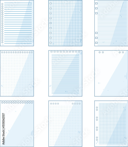 notebook line page set cartoon vector illustration