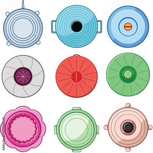 silicone food cover set cartoon vector illustration