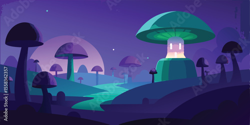 Enchanted Mushroom Forest A Fantasy Landscape of Glowing Fungi and Mystical Night