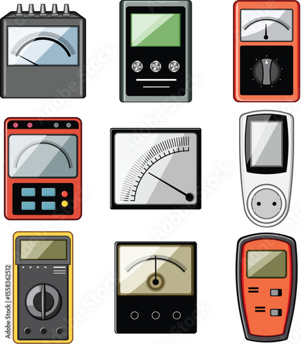 watt meter set cartoon vector illustration