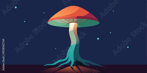Enigmatic Night Mushroom A Low-Poly Digital Art Illustration