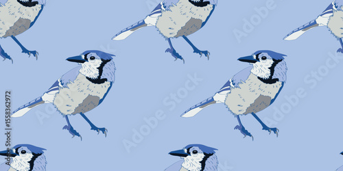 Blue Jay Cartoon Seamless Wallpaper