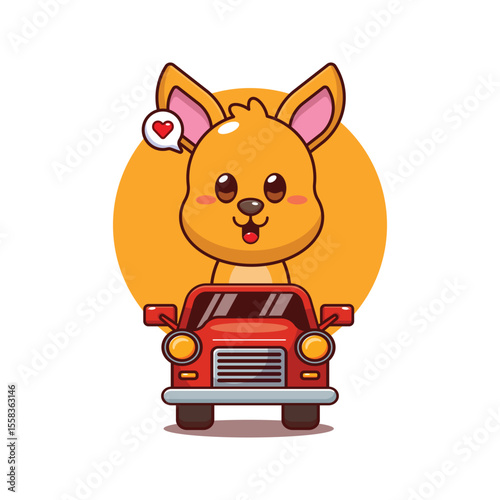 Cute kangaroo mascot cartoon character illustration ride on car