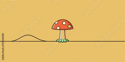 A Whimsical Mushroom Stands Tall on a Simple Line
