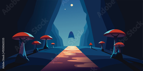 Enchanted Moonlight Path A Fantasy Landscape with Glowing Mushrooms