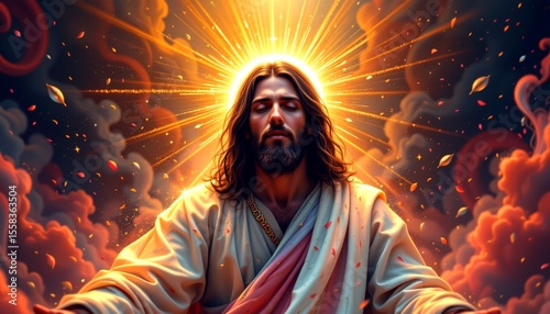 a digitally altered representation of jesus christ in a contemporary style