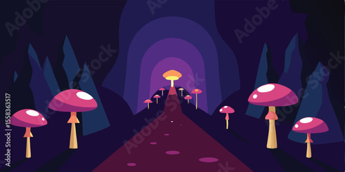 Mystical Mushroom Forest Entrance with Glowing Tunnel