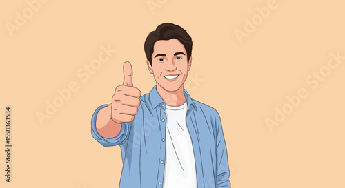 Happy young man vlogging, receiving positive online feedback and likes on his video.