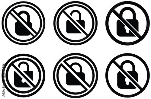 Black prohibition symbols with padlocks security forbidden