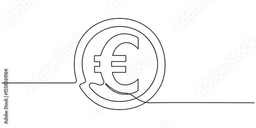 Single continuous line drawing of a euro currency. One continuous line of a euro currency sign. Vector illustration, Euro sign one continuous line illustration. Hand drawn doodle drawing of finance