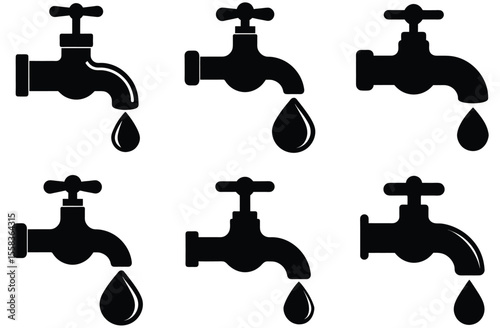 Black water faucets dripping water drop plumbing