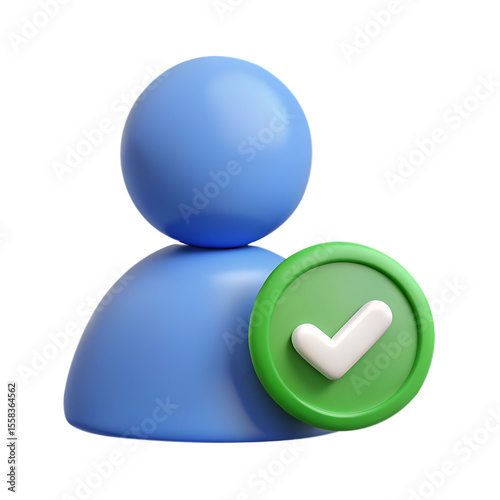 3d user icon with green check mark symbol isolated on transparent background