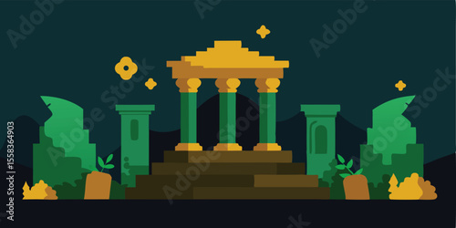 Ancient Greek Temple Ruins at Night