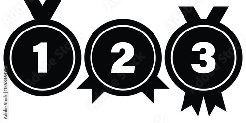 Ranking Medals Icon Pack. First, Second, Third Place Vector Set.