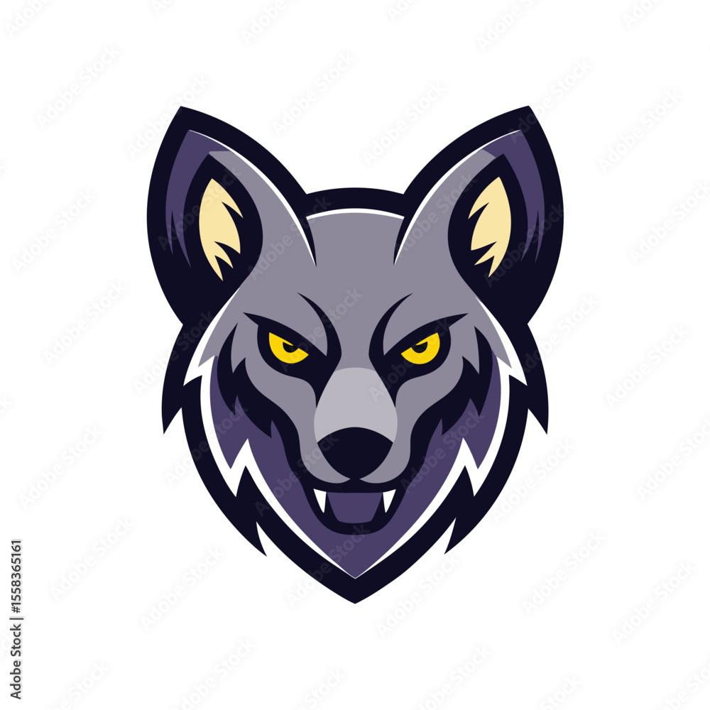 Fototapeta premium Gray hyena head mascot logo with yellow eyes animal