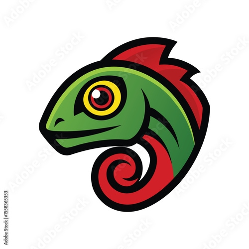 Green chameleon head mascot logo reptile animal