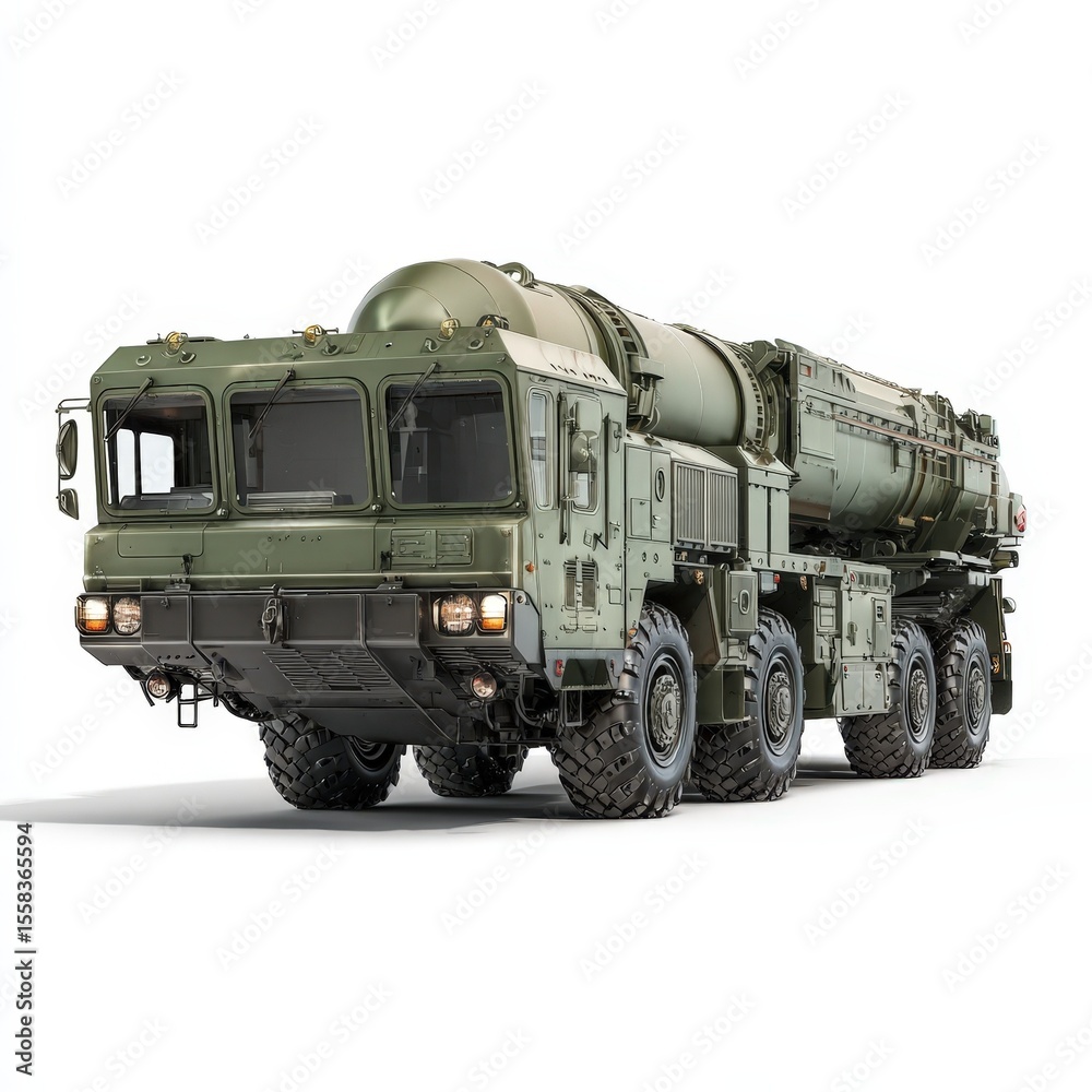 Obraz premium Military Mobile Missile Launcher Truck Isolated on White Background High Resolution 3D Render