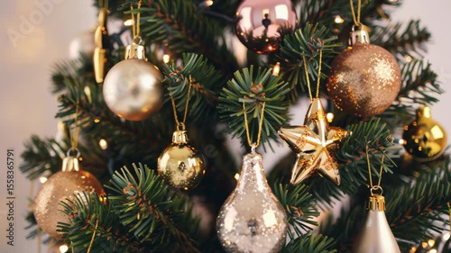 Decorated Christmas tree with gold and silver ornaments bringing festive holiday cheer and seasonal joy