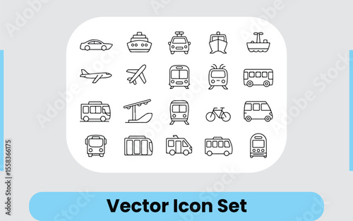 Travel and Public Transportation Outline Icon Set