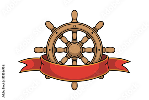 Vintage Nautical Steering Wheel with Ribbon