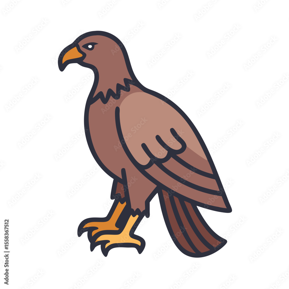 Fototapeta premium Colored vector icon of a full-body eagle, symbolizing the USA, freedom, and strength. Clean design on a transparent background