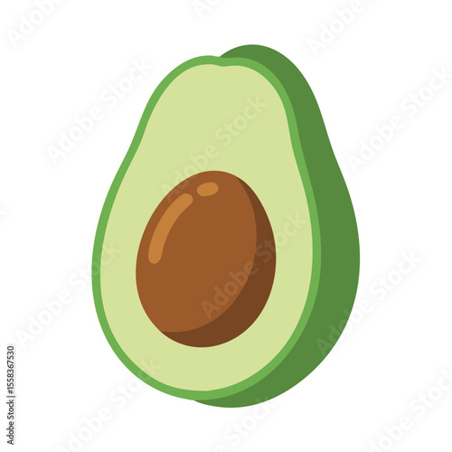 Colored vector icon of a halved avocado with a visible brown seed, symbolizing healthy food, nutrition, and plant-based lifestyle. Clean design on transparent background