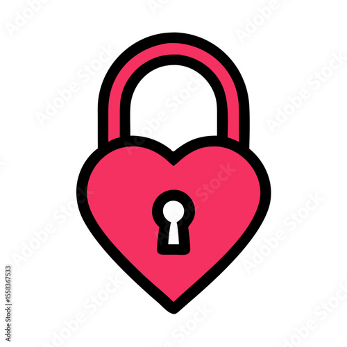 Colored vector icon of a heart-shaped pink lock, symbolizing eternal love, emotional security, and romantic commitment. Clean design on a transparent background