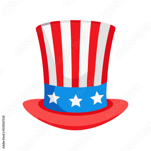 Colored vector icon of a patriotic Uncle Sam hat with red and white stripes, symbolizing Independence Day celebrations USA and American pride