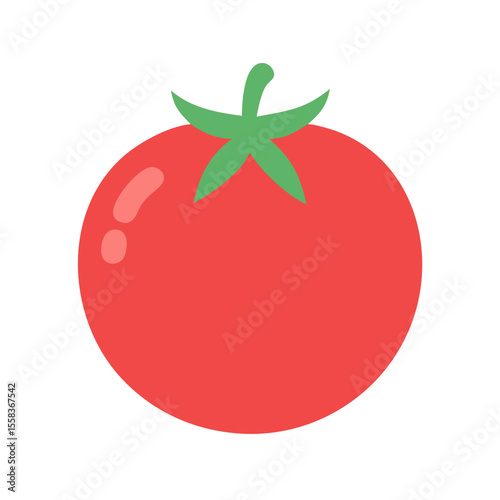 Vector illustration of a red tomato with a green stem, symbolizing summer harvest, fresh vegetables, and healthy eating