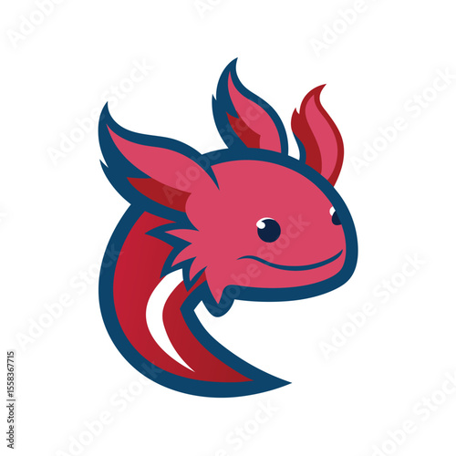 Pink axolotl mascot logo head with blue outline vector