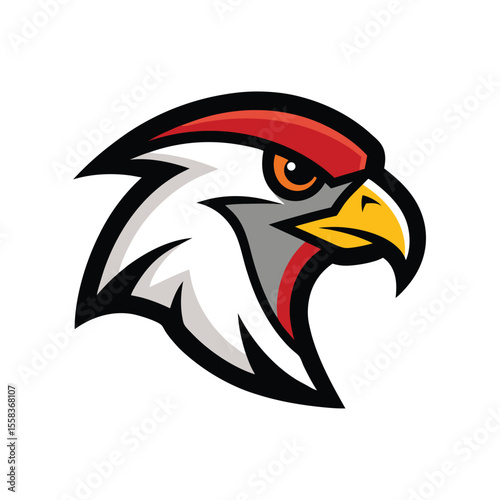 Red and white falcon head mascot logo hawk bird