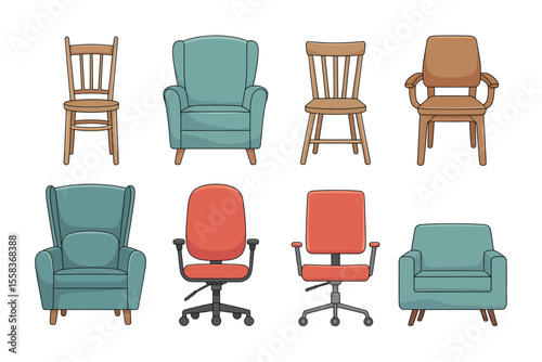 Set of Colorful Cartoon Furniture Illustrations