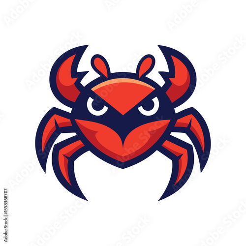 Red crab mascot logo with blue accents vector