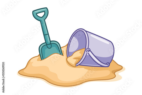 Childrens Sand Shovel and Bucket in Sand