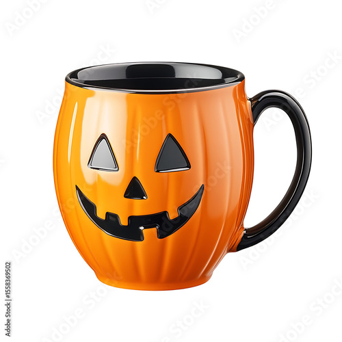 Festive halloween pumpkin mug home kitchen product photography cozy atmosphere close-up seasonal decor