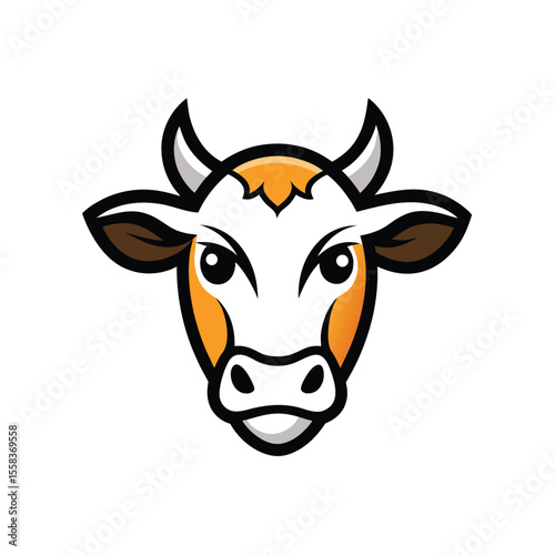 Stylized cow head mascot logo on white background cattle