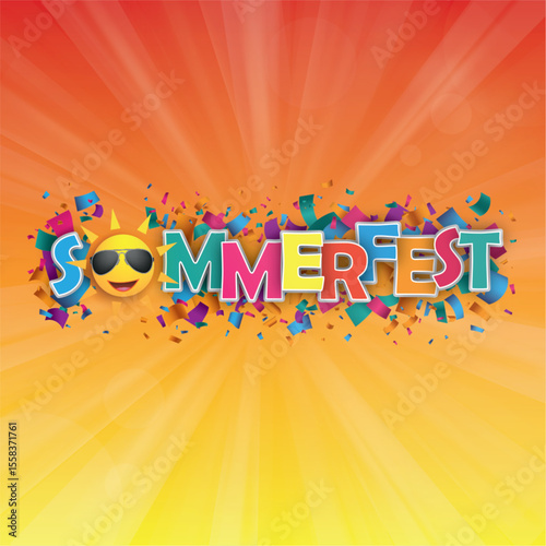 Sommerfest Banner mit buntem Konfetti und Luftballons
